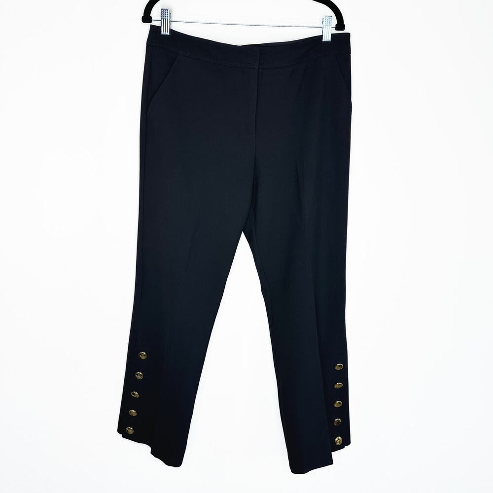 Trina Turk Fete High Rise Ponte Knit Gold Button Side Straight Leg Pants Trouser - Picture 15 of 15